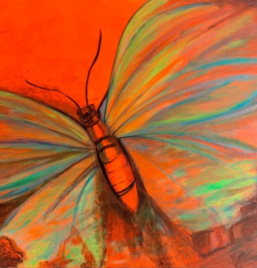 Papillon fluo Peinture intitulée "Papillon fluo" par Madeleine Mayen-Leizé, Œuvre d'art originale, Acrylique