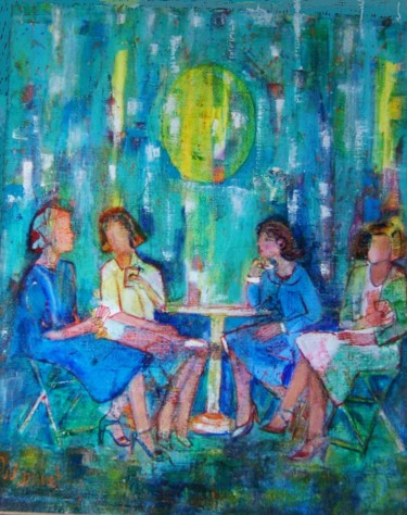 Peinture intitulée "joueuses-de-cartes.…" par Madeleine Monnet, Œuvre d'art originale