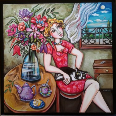 Painting titled "Songe d'un soir d'é…" by Madeleine Ossikian, Original Artwork, Acrylic Mounted on Wood Stretcher frame