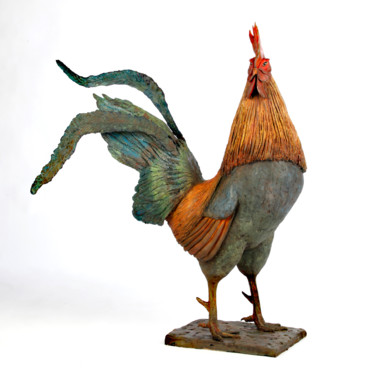 Sculpture titled "Rooster" by Madeleine Van Der Knoop, Original Artwork, Metals