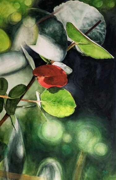 Painting titled "La feuille rouge" by Madeline Berger (MadB), Original Artwork, Watercolor