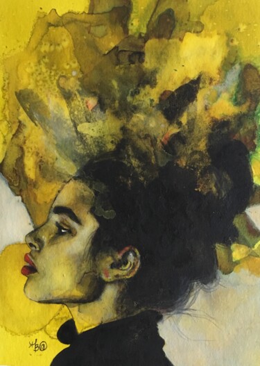 Pintura intitulada "Côté jaune indien" por Madeline Berger (MadB), Obras de arte originais, Guache