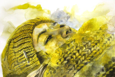 Schilderij getiteld "Yellow winter" door Madeline Berger (MadB), Origineel Kunstwerk, Aquarel