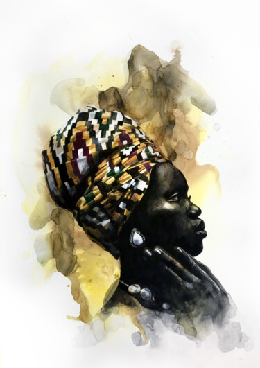 Painting titled "Black and wax" by Madeline Berger (MadB), Original Artwork, Watercolor