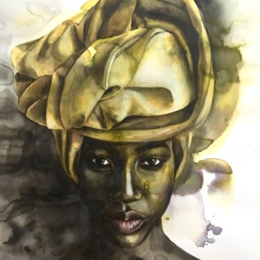 Schilderij getiteld "Yellow turban" door Madeline Berger (MadB), Origineel Kunstwerk, Aquarel