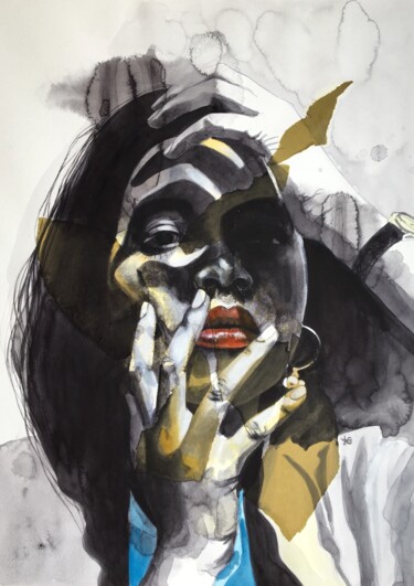Peinture intitulée "Ocre jaune tense" par Madeline Berger (MadB), Œuvre d'art originale, Encre