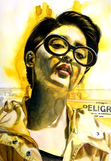 Painting titled "Yellow peligro" by Madeline Berger (MadB), Original Artwork, Watercolor