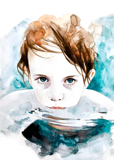 Peinture intitulée "Little boy" par Madeline Berger (MadB), Œuvre d'art originale, Aquarelle