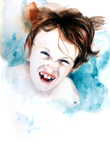 Painting titled "Little boy 2" by Madeline Berger (MadB), Original Artwork, Watercolor