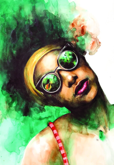 Peinture intitulée "Les lunettes vertes" par Madeline Berger (MadB), Œuvre d'art originale, Aquarelle