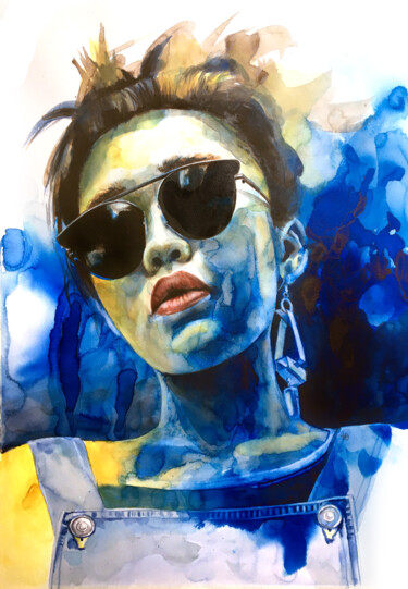 Pintura intitulada "she's blue black" por Madeline Berger (MadB), Obras de arte originais, Tinta