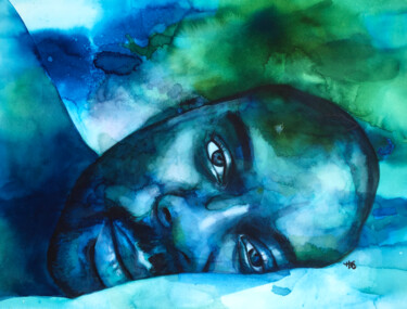 Painting titled "Blueman" by Madeline Berger (MadB), Original Artwork, Watercolor