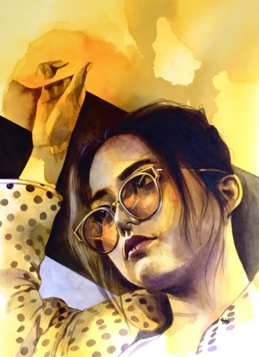 Malerei mit dem Titel "Yellow bus" von Madeline Berger (MadB), Original-Kunstwerk, Aquarell