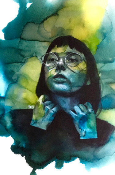 Peinture intitulée "La pensive" par Madeline Berger (MadB), Œuvre d'art originale, Aquarelle