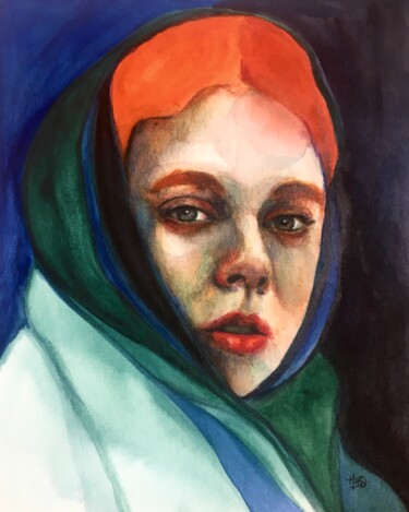 Painting titled "Petit portrait fauv…" by Madeline Berger (MadB), Original Artwork, Watercolor