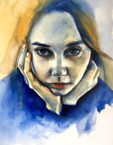 Painting titled "Petit portrait fauv…" by Madeline Berger (MadB), Original Artwork, Watercolor