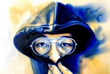 Painting titled "La capuche bleue" by Madeline Berger (MadB), Original Artwork, Watercolor