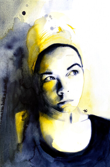 Painting titled "Indigo" by Madeline Berger (MadB), Original Artwork, Watercolor