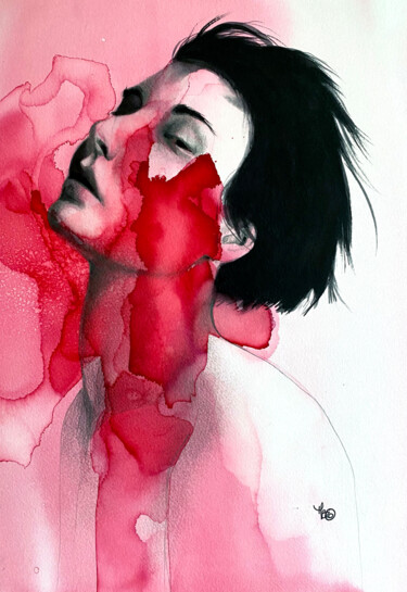 Painting titled "Rainbow rose rouge" by Madeline Berger (MadB), Original Artwork, Graphite