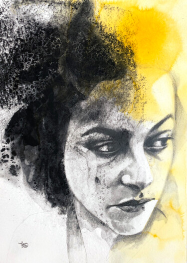 Painting titled "Jaune songe" by Madeline Berger (MadB), Original Artwork, Charcoal