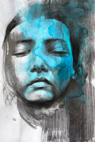 Peinture intitulée "Endormie bleue" par Madeline Berger (MadB), Œuvre d'art originale, Graphite