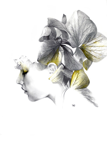 图画 标题为“Botanic face 2” 由Madeline Berger (MadB), 原创艺术品, 铅笔