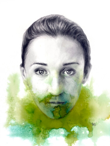 Drawing titled "inaudible vert jaune" by Madeline Berger (MadB), Original Artwork, Graphite