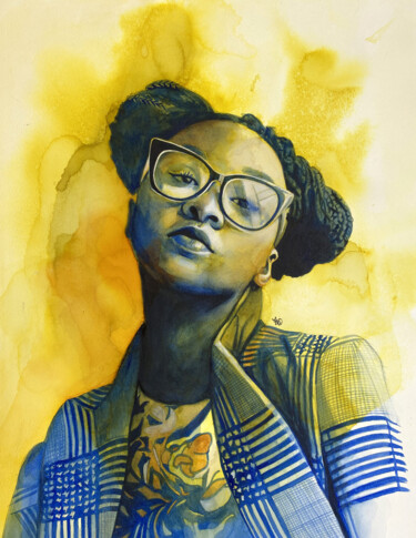 Malarstwo zatytułowany „Yellow mood” autorstwa Madeline Berger (MadB), Oryginalna praca, Akwarela