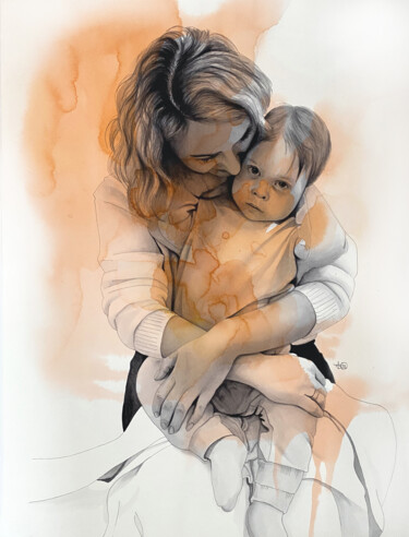 Peinture intitulée "Maternité 2" par Madeline Berger (MadB), Œuvre d'art originale, Aquarelle