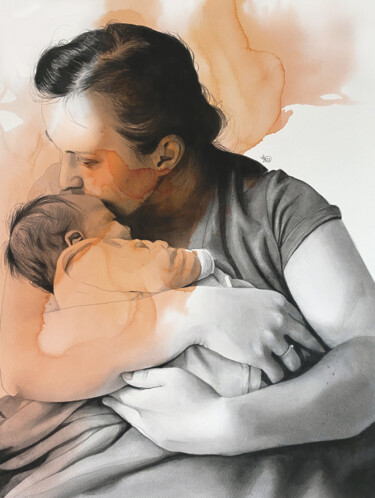 Pittura intitolato "Maternité 3" da Madeline Berger (MadB), Opera d'arte originale, Acquarello
