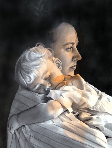 Pittura intitolato "Maternité 6" da Madeline Berger (MadB), Opera d'arte originale, Acquarello