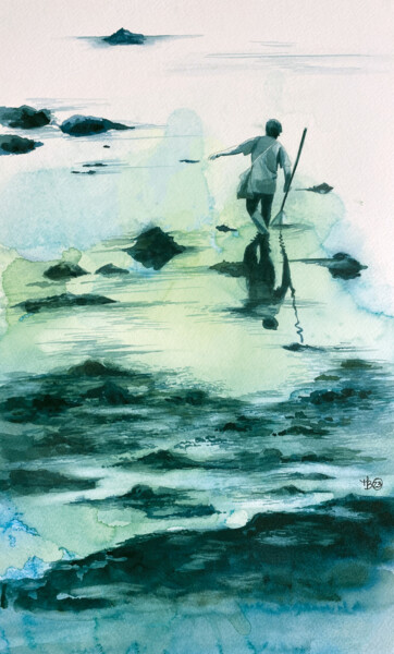 Painting titled "Pêcher - Lorient" by Madeline Berger (MadB), Original Artwork, Watercolor