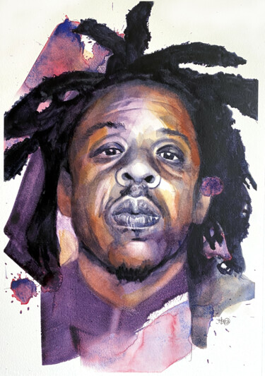 Malerei mit dem Titel "Jay Z" von Madeline Berger (MadB), Original-Kunstwerk, Aquarell