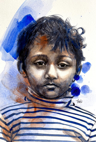 Peinture intitulée "Reza" par Madeline Berger (MadB), Œuvre d'art originale, Aquarelle