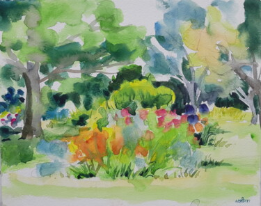 Malerei mit dem Titel "Le jardin" von Mademoiselle Solenn, Original-Kunstwerk, Aquarell