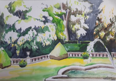 Peinture intitulée "Le parc du château" par Mademoiselle Solenn, Œuvre d'art originale, Aquarelle