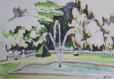 Painting titled "La fontaine" by Mademoiselle Solenn, Original Artwork, Watercolor