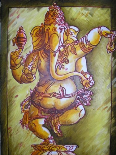 Painting titled "Dancing Ganesha" by Madhavan G, Original Artwork