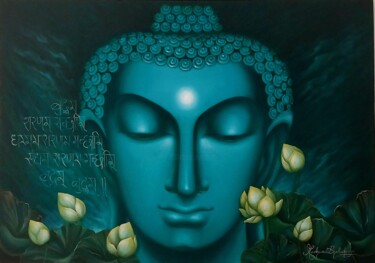 Schilderij getiteld "Buddham Sharanam" door Madhumita Bhattacharya, Origineel Kunstwerk, Olie