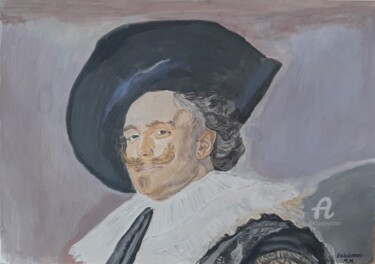 Malerei mit dem Titel "Laughing Cavalier" von Madi Kabdenov, Original-Kunstwerk, Gouache