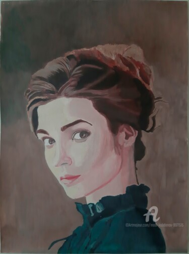 Painting titled "Model portrait" by Madi Kabdenov, Original Artwork, Gouache