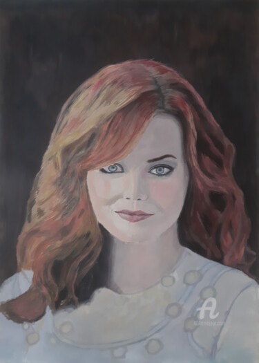「Emma Stone」というタイトルの絵画 Madi Kabdenovによって, オリジナルのアートワーク, グワッシュ水彩画
