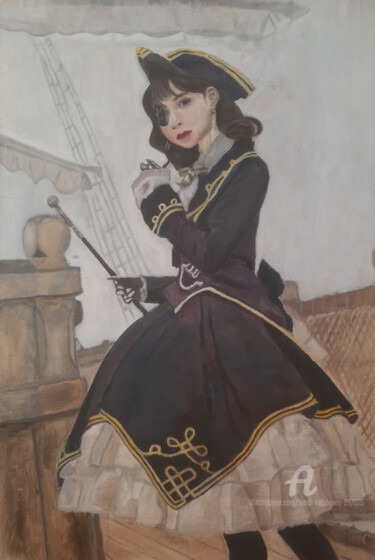 Painting titled "Pirate girl" by Madi Kabdenov, Original Artwork, Oil