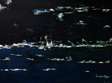 「Nuit bleue」というタイトルの絵画 Madile Rousselによって, オリジナルのアートワーク, アクリル ウッドストレッチャーフレームにマウント