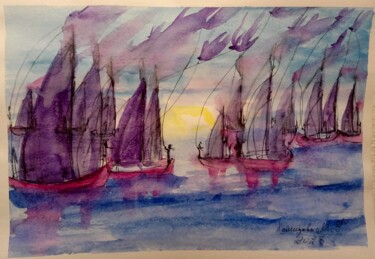 Картина под названием "Фиолетовый флот "Го…" - Madina Khamidova, Подлинное произведение искусства, Акварель