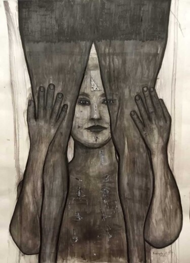 Картина под названием "Обнимая ноги" - Madina Khamidova, Подлинное произведение искусства, Акварель