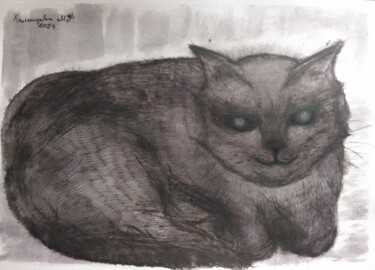 Рисунок под названием "Кот Басик" - Madina Khamidova, Подлинное произведение искусства, Акварель
