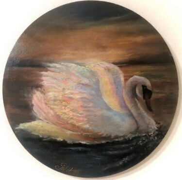 Painting titled ""Swan". Лебедь" by Madina Tairova, Original Artwork, Oil Mounted on Wood Stretcher frame