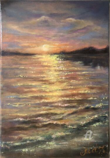 Pintura intitulada ""Sunset on Lake Iss…" por Madina Tairova, Obras de arte originais, Óleo