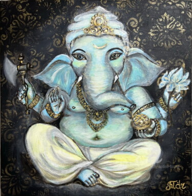 Pintura intitulada ""Ganesha"" por Madina Tairova, Obras de arte originais, Óleo Montado em Armação em madeira